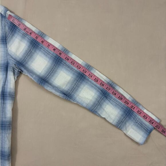 GAP Blue and Cream Plaid Linen Blend Long Sleeve Men’s Shirt Size Medium - Picture 6 of 6